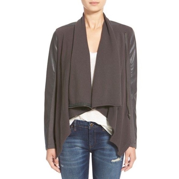 BlankNYC Private Practice Mixed Media Moto Jacket Faux Leather Taupe Brown S - Picture 1 of 15